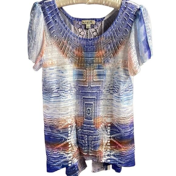 One World Ladies Sheer Blouse , Size Petite Small, Multicolor - Picture 3 of 7